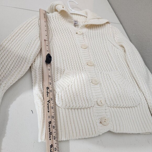 Old Navy Sweater Womens Medium Ivory Button Front Cardigan Knit Pockets Collar - Picture 4 of 9